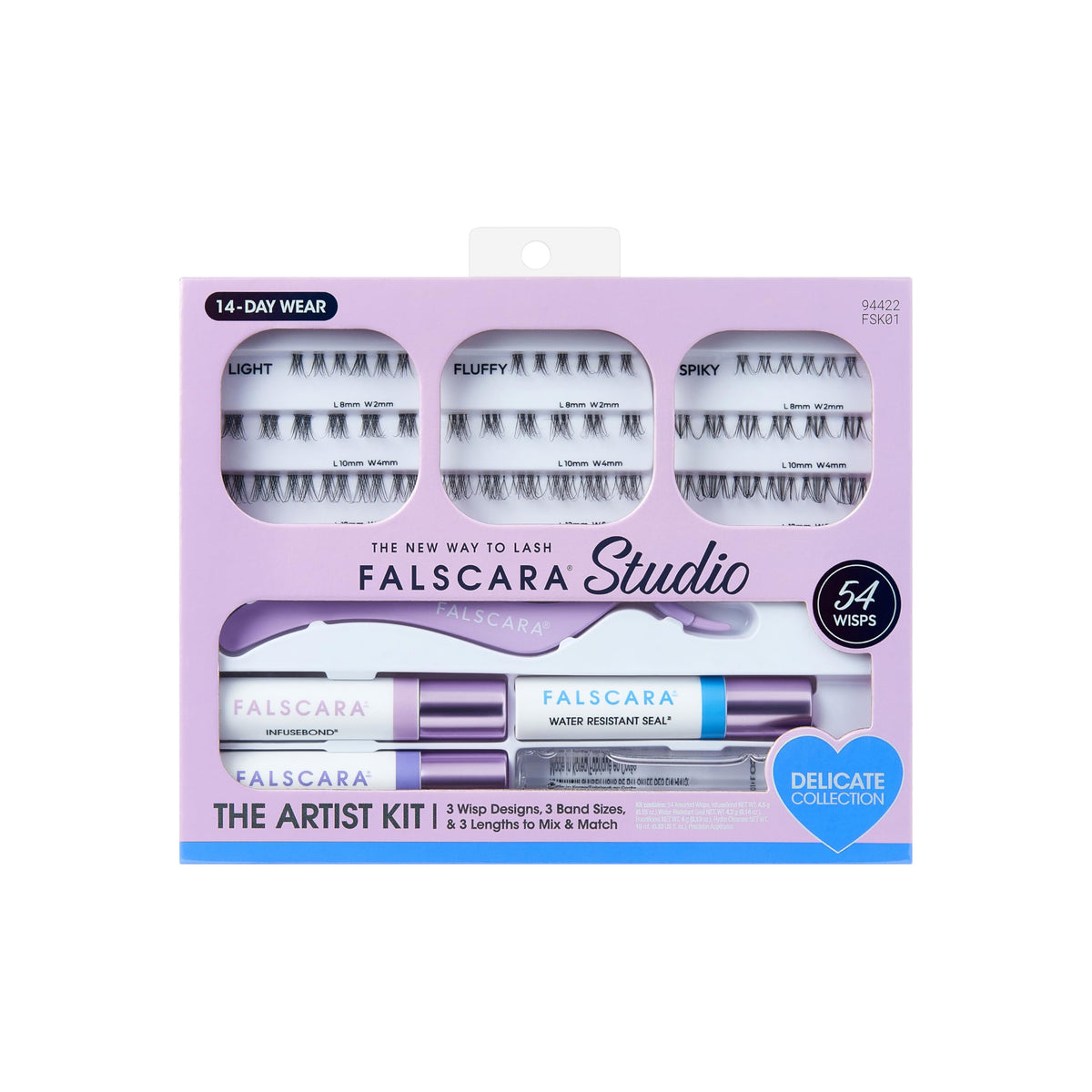 FALSCARA kit front packaging showing included clusters and tools for versatile styling
