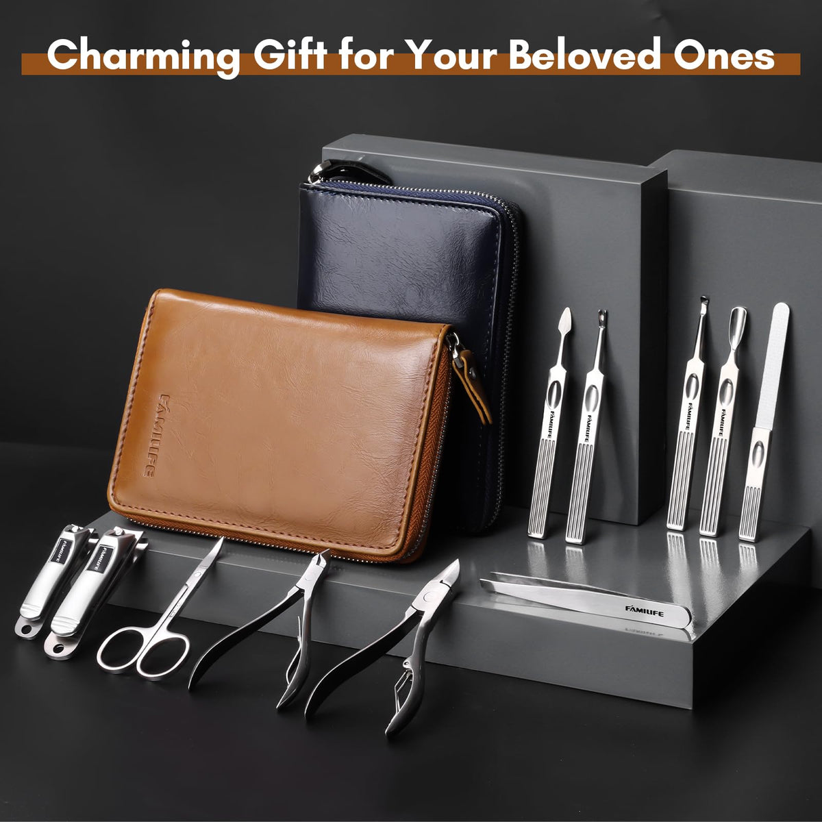 FAMILIFE leather case open with cloth divider, organizes tools and prevents rubbing