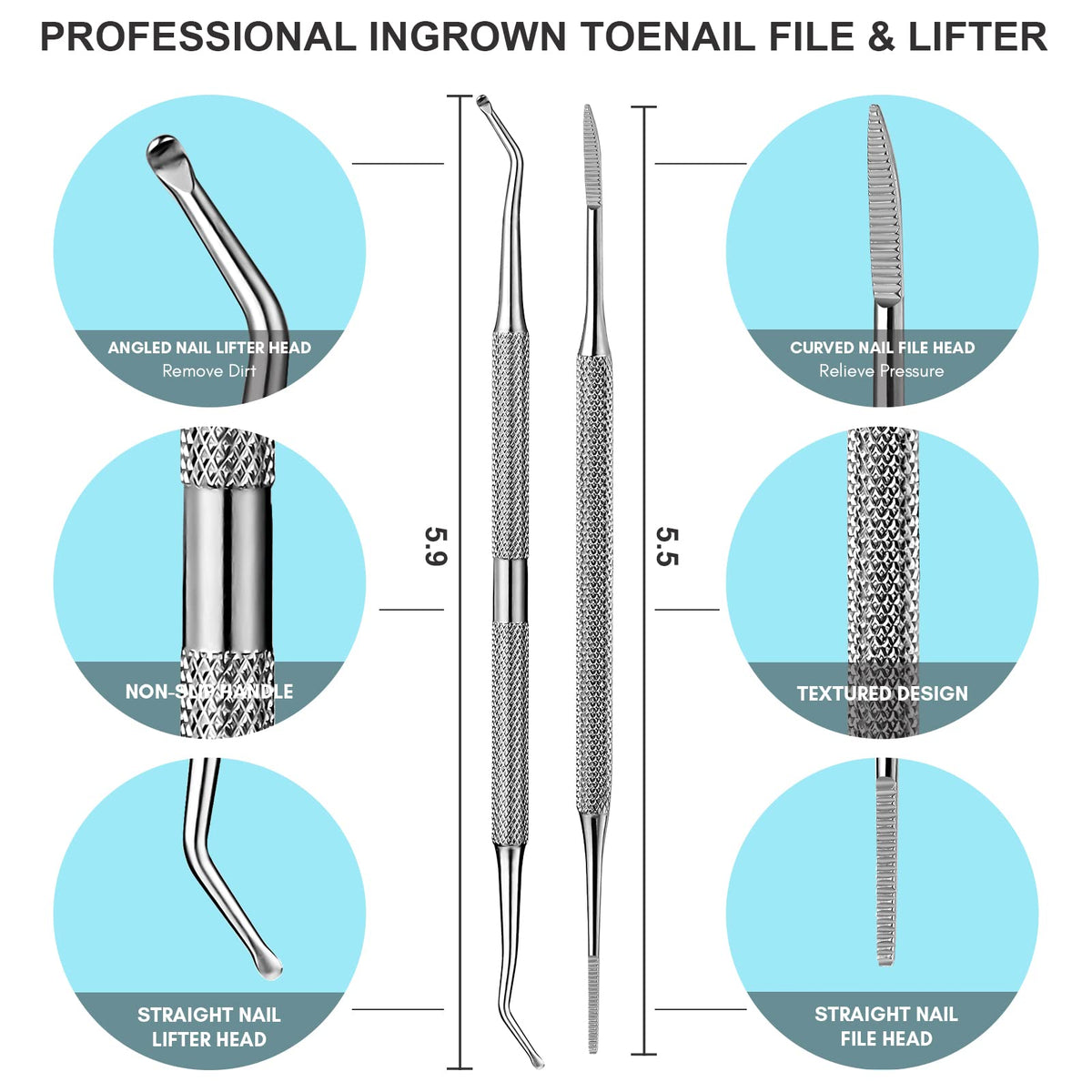 FAMILIFE close-up of the ingrown toenail lifter spoon end for precise debris removal