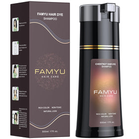 Famyu chestnut brown front bottle showing label and size, clear product identity and benefit