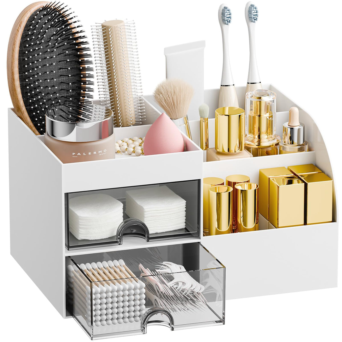 fanado front view clear makeup organizer on vanity showing neat storage and visibility