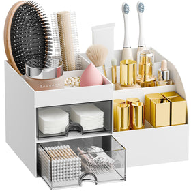 fanado front view clear makeup organizer on vanity showing neat storage and visibility