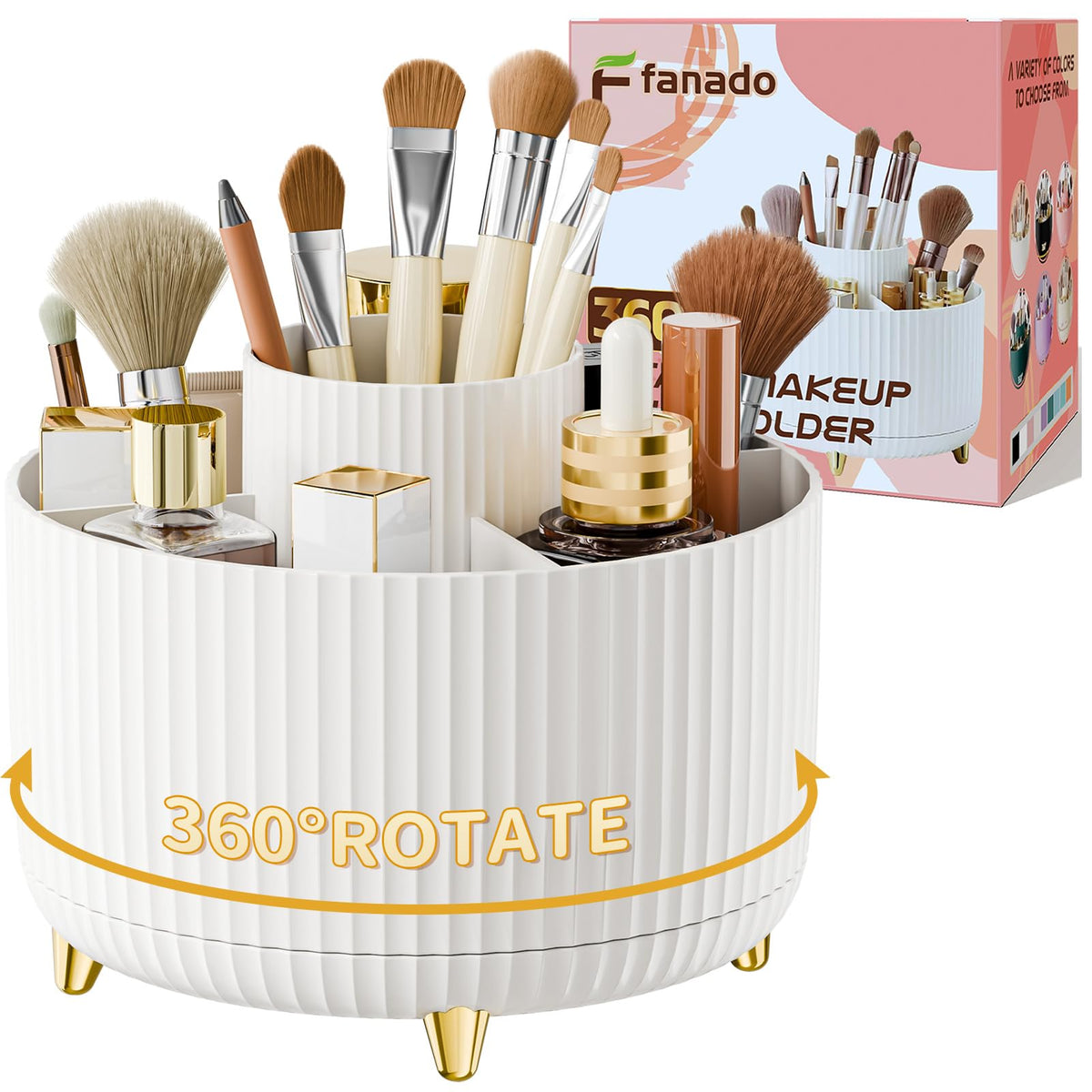 fanado front view on vanity showing neat organization and quick access