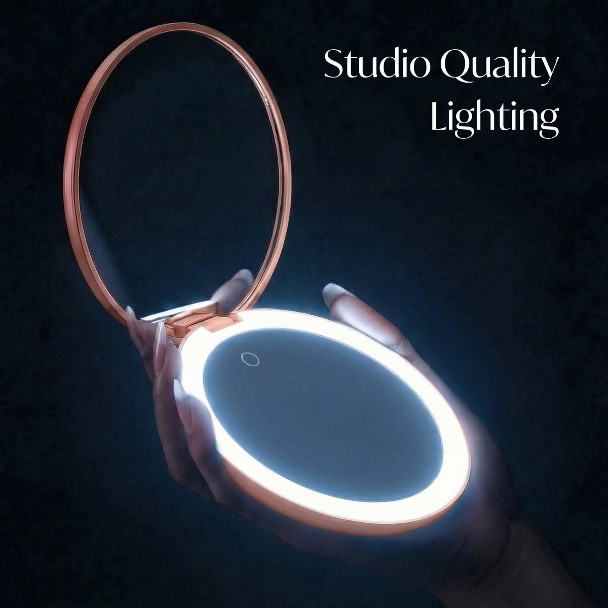 Fancii Taylor LED ring lit on a vanity showing adjustable lighting for accurate color