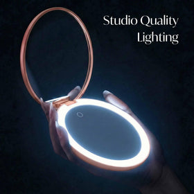 Fancii Taylor LED ring lit on a vanity showing adjustable lighting for accurate color