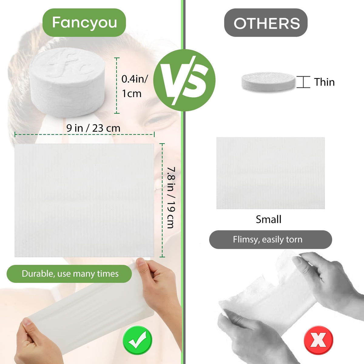 fancyou expanded towel laid flat showing soft texture and full 9 x 7.8 inch size
