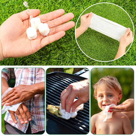 fancyou towel on campsite table showing lightweight, hygienic outdoor use