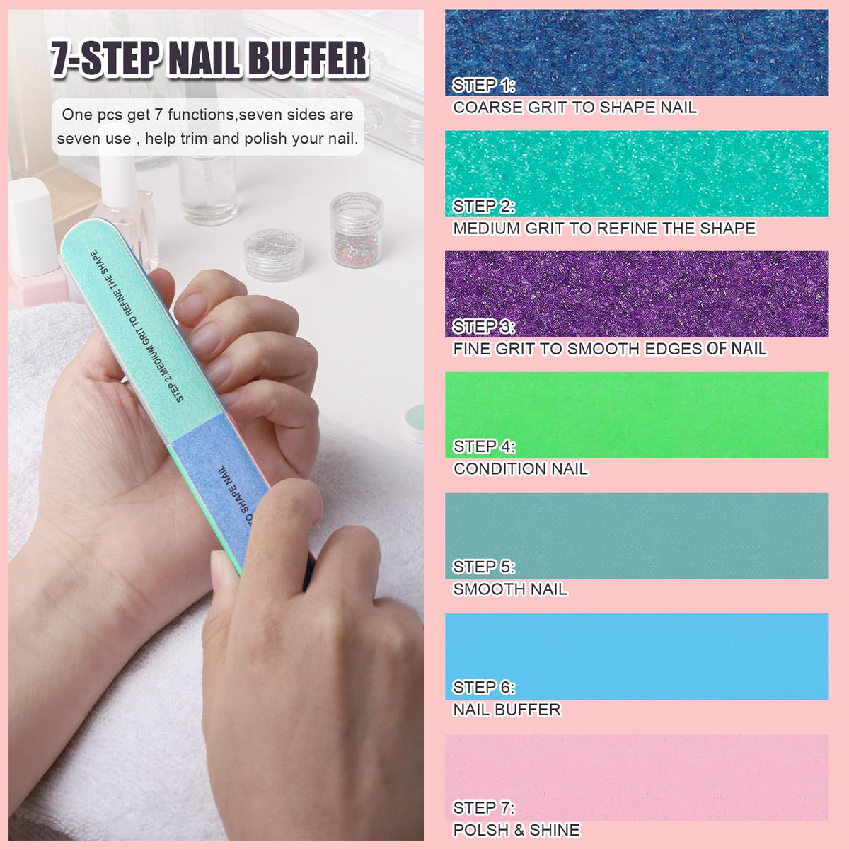 Fandamei 7-way buffer detail with numbered sides for step-by-step buffing