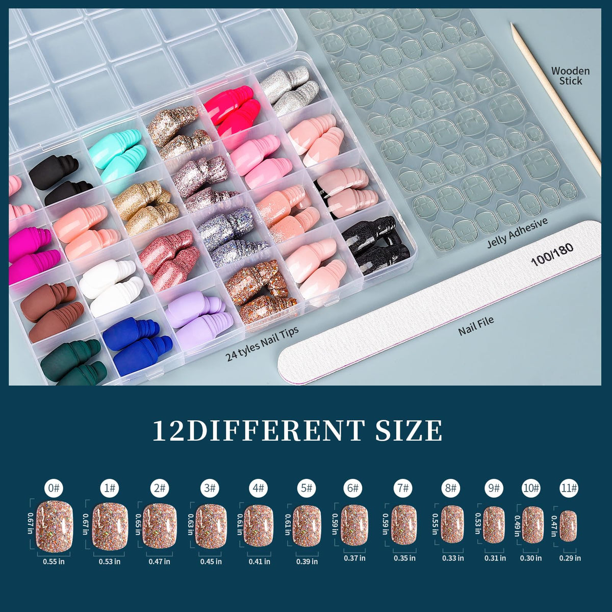 Fandamei adhesive tabs and tools image showing everything needed for quick application