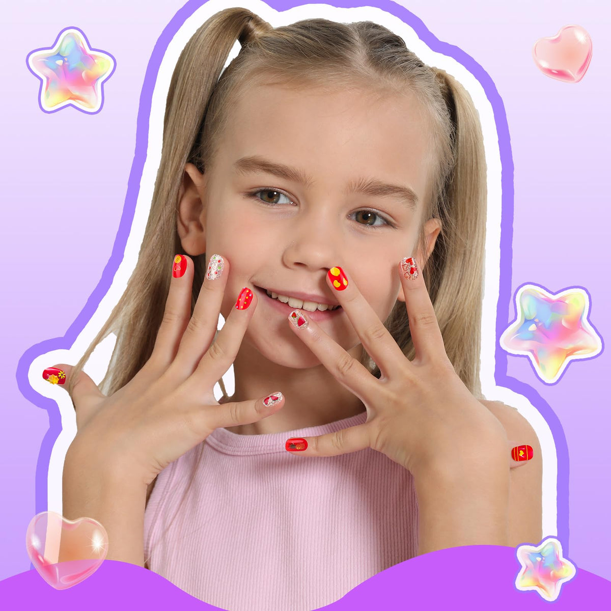 Fandamei hands applying press-on nails with adhesive tabs for quick, glue-free wear