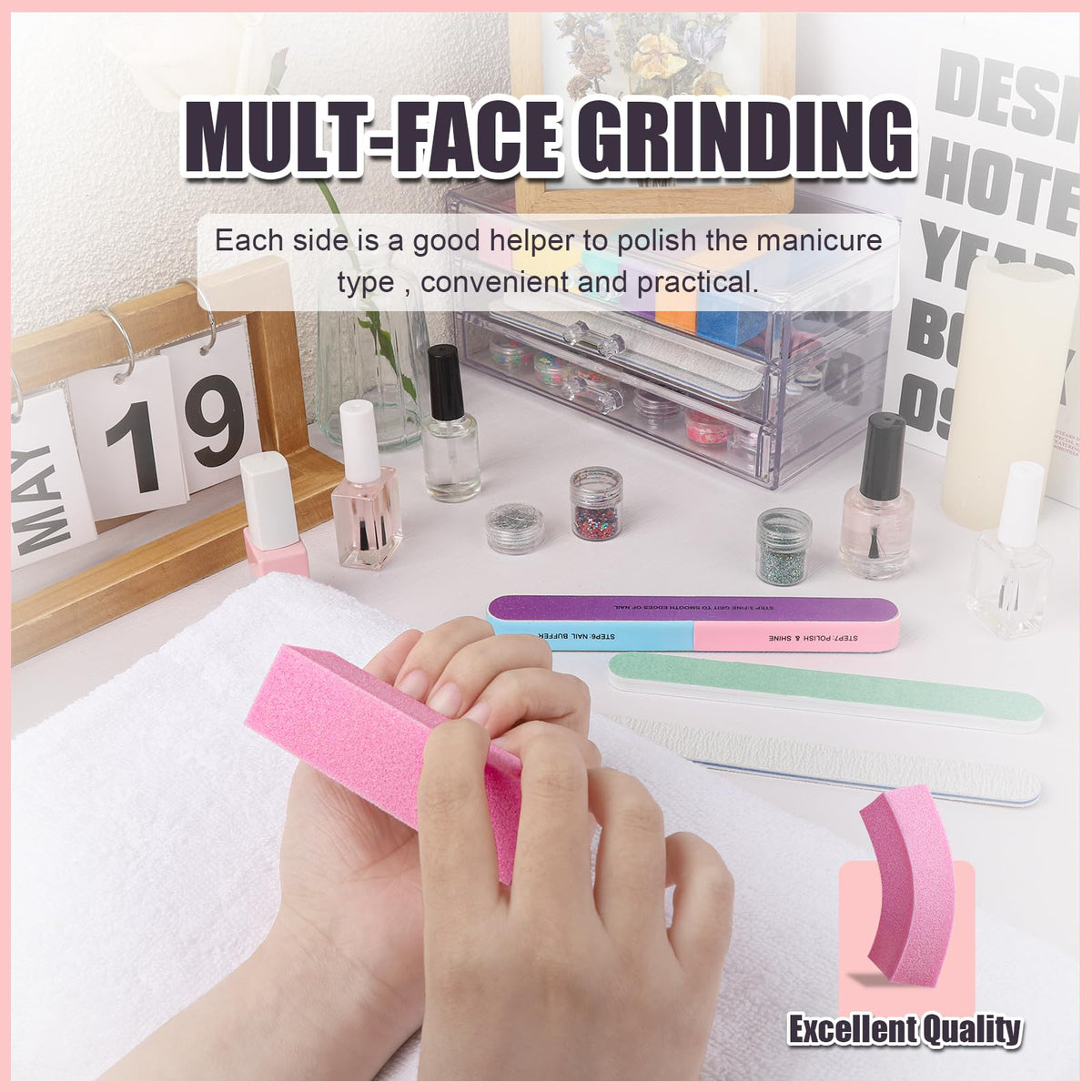 Fandamei blue emery files spread showing 100/180 grit for shaping nails