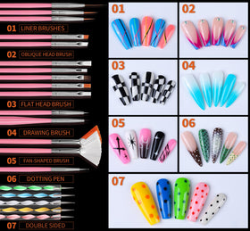 Fandamei brush set and dotting tools arranged for precise nail art creation