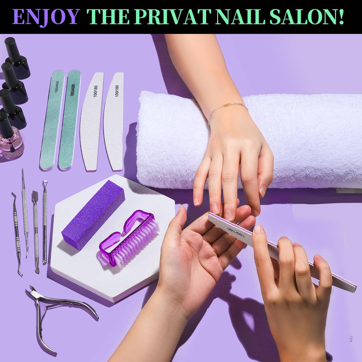Fandamei purple buffer and polishing files showing smoothing for shiny nails