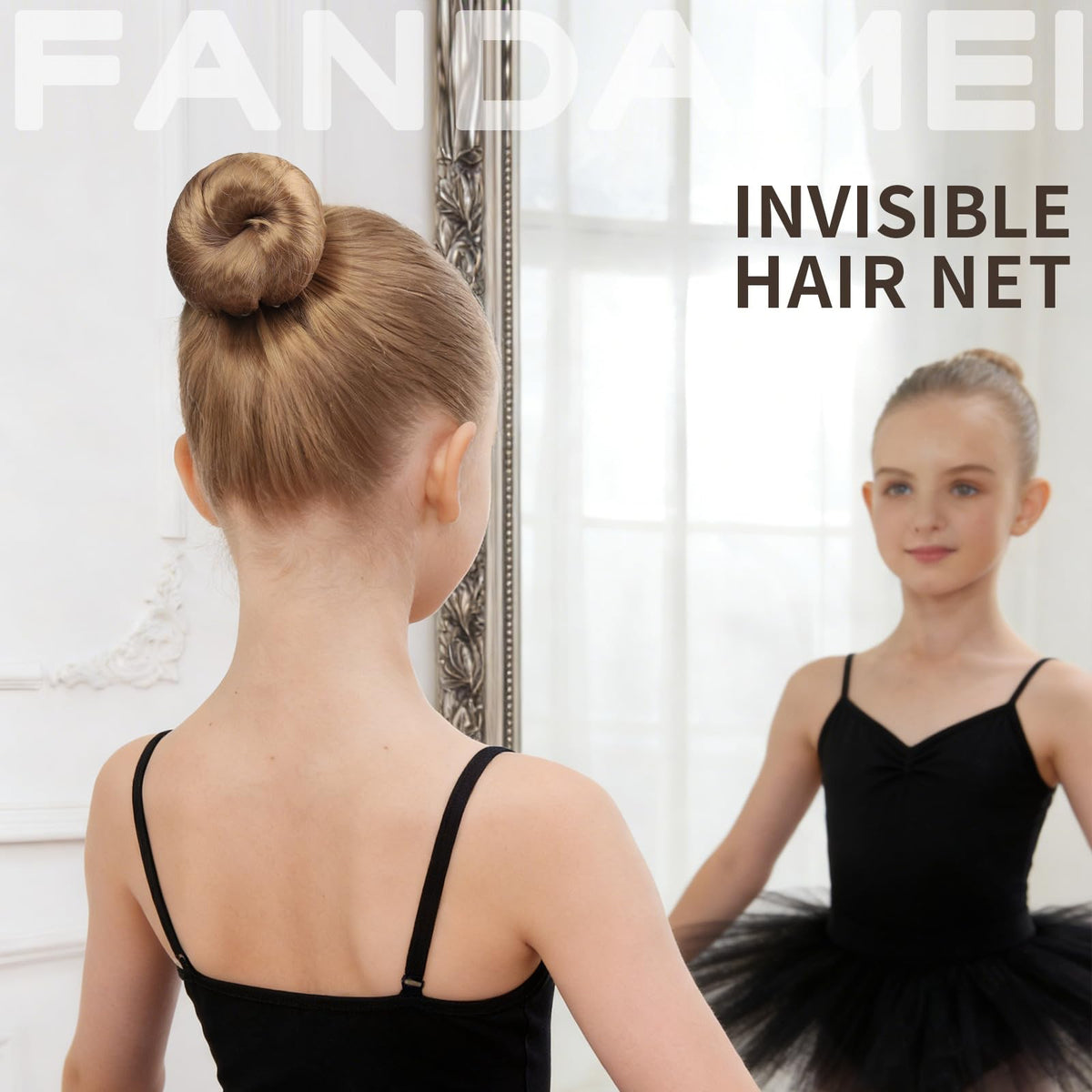 Fandamei bun in use on child performing ballet, comfortable long-wear