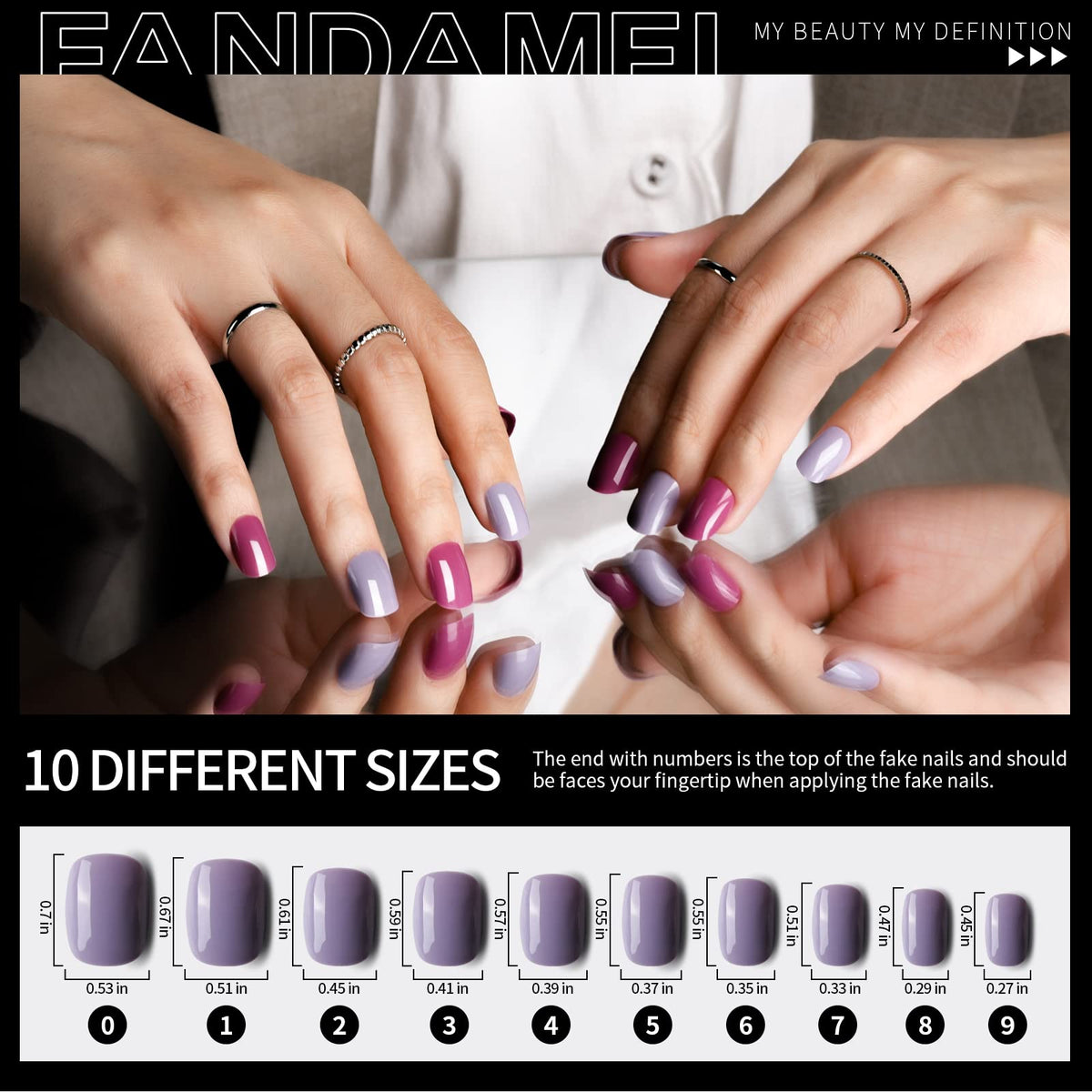 Fandamei color grid display with small glossy nails arranged by shade for variety