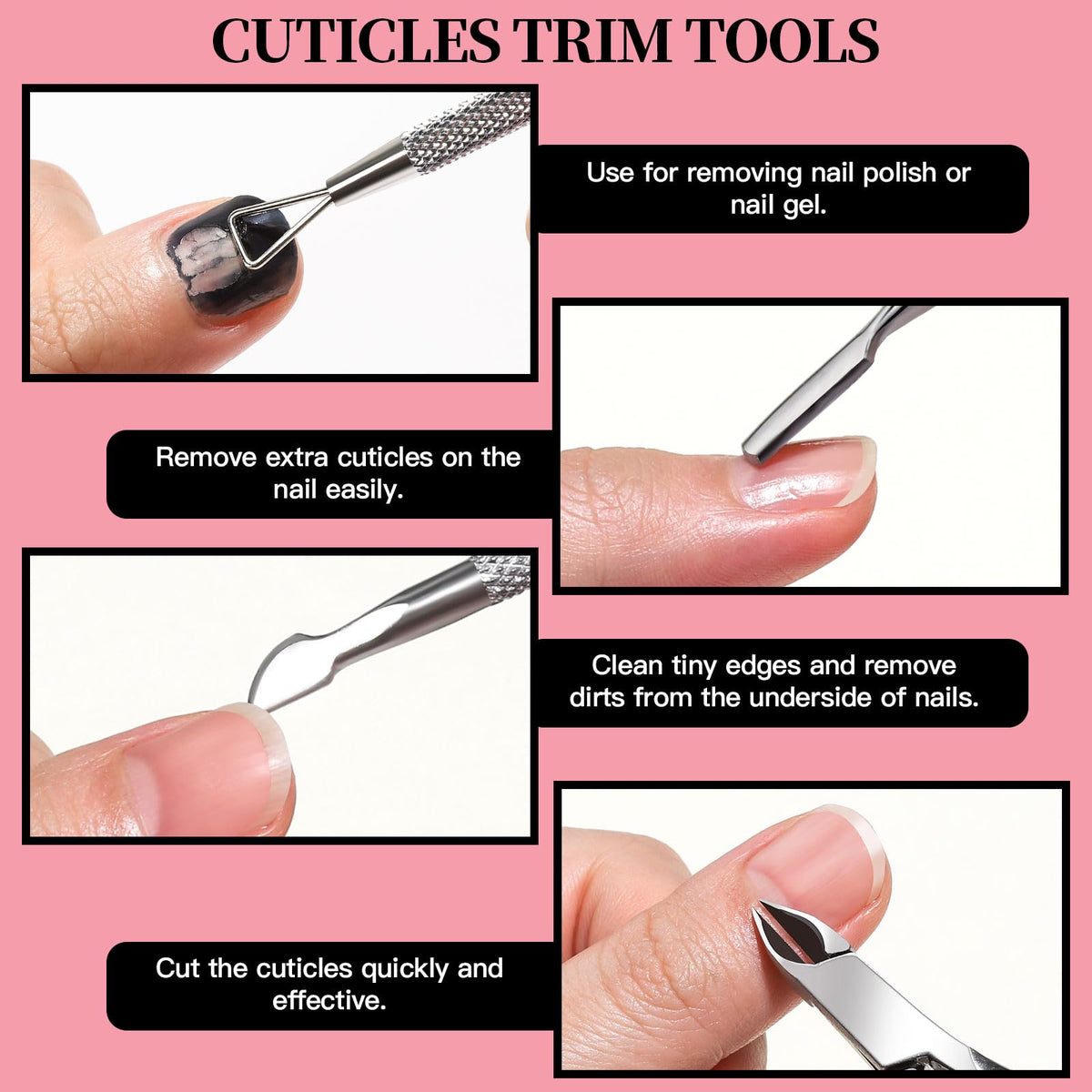 Fandamei triangular cuticle peeler and double-sided pusher detail for residue removal