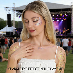 Fandamei face application lifestyle image showing festival-ready glow and impact