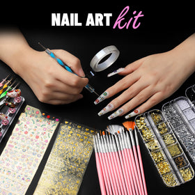 Fandamei clear almond false nail tips with holder and double-sided tape for press-on display