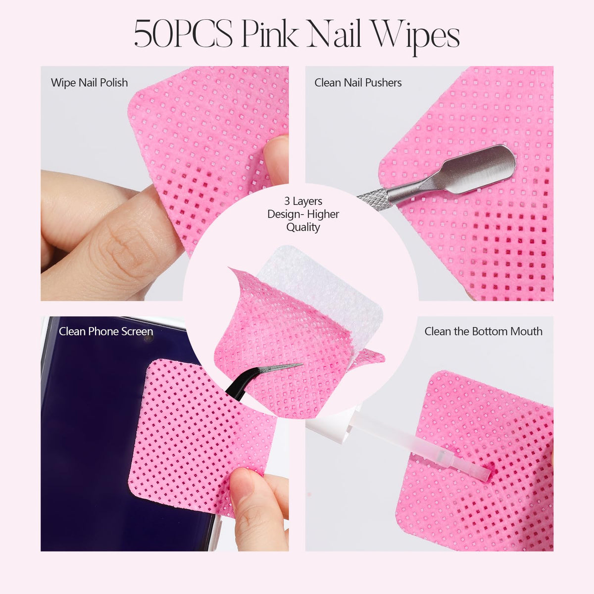 FANDAMEI glass file, grit file, buffer and lint-free wipes for polished nails