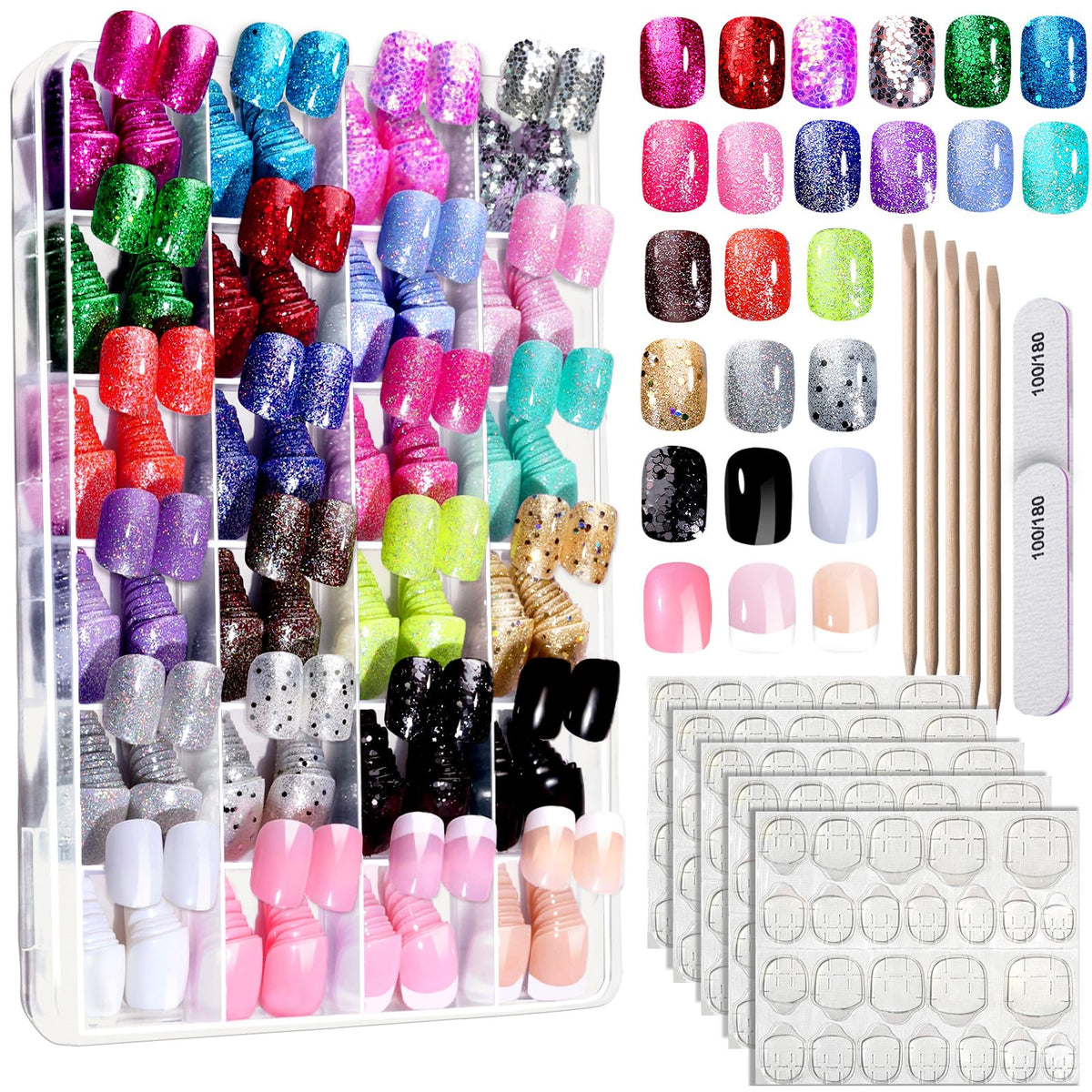 Fandamei front packaging showing 24-color press on kit and included tools for convenience