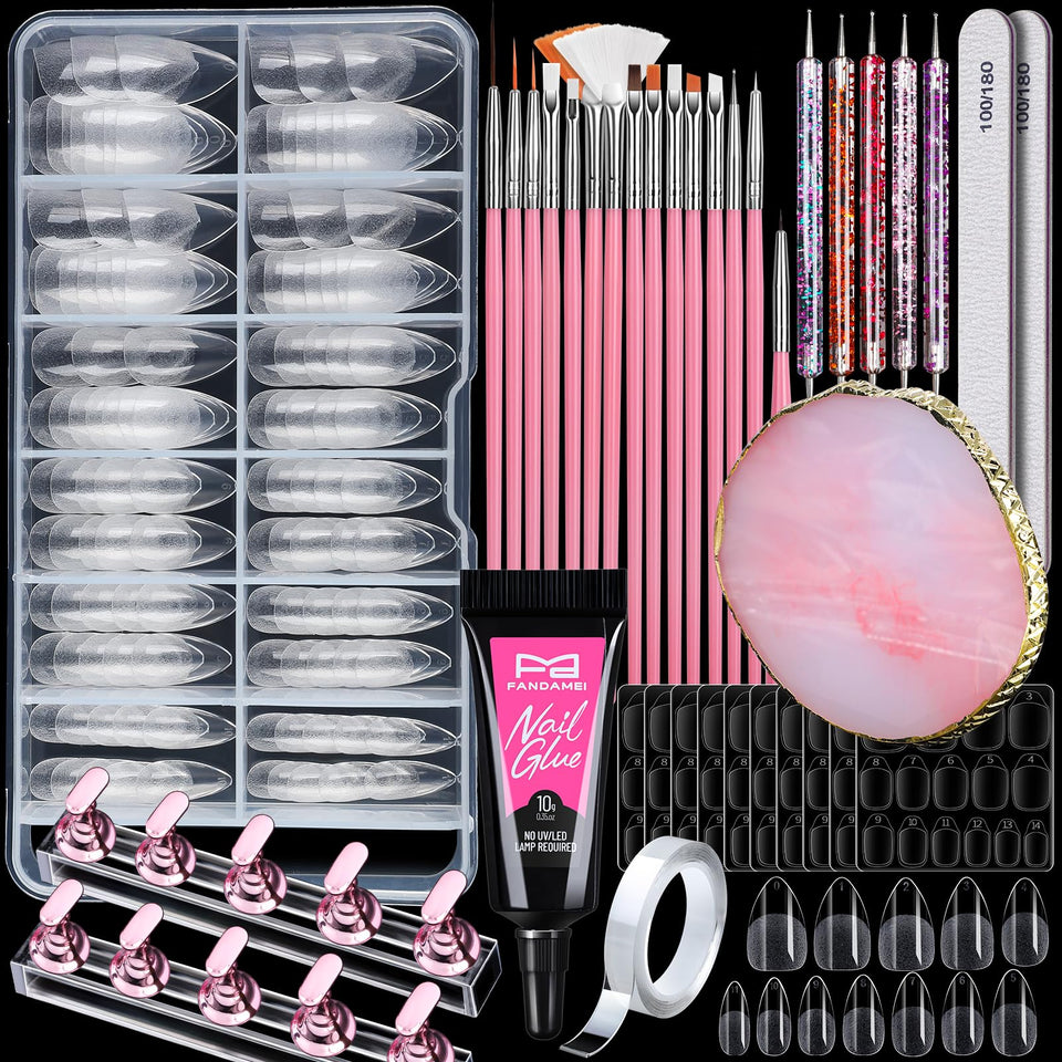 Fandamei front packaging showing almond tips and tools for easy at-home manicures