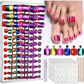 Fandamei front packaging clip box showing complete press-on toenail kit and portability benefit