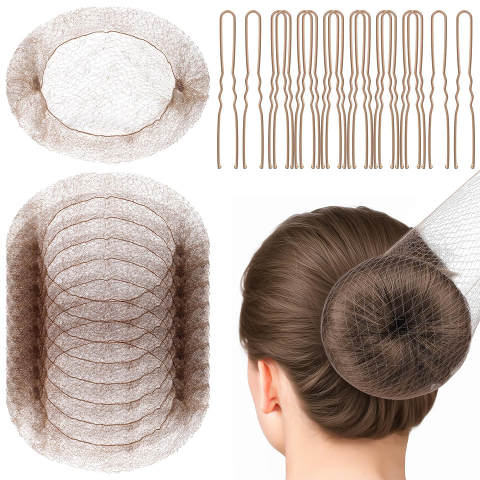 Fandamei front packaging showing tan nets and U pins for neat buns