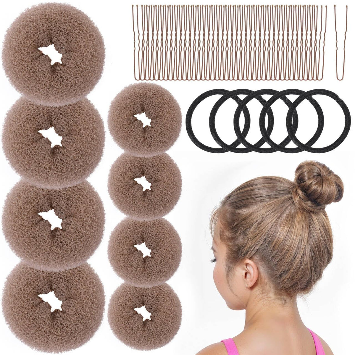 Fandamei front packaging showing tan brown kit and included tools for quick buns