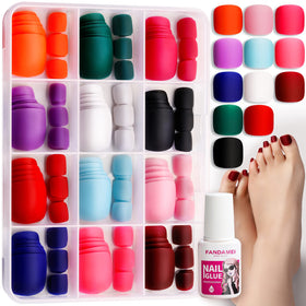 Fandamei front packaging showing clear tray and matte toenail set, easy storage benefit