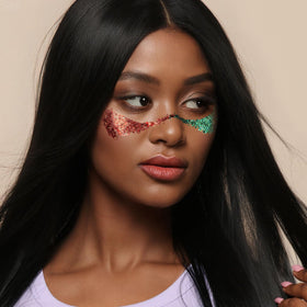 Fandamei gems applied to hair part-line, demonstrates quick styling accent
