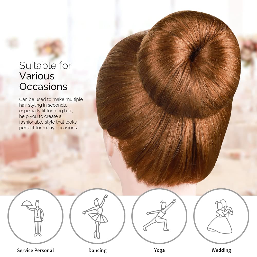 Fandamei bun in use on model demonstrating neat professional finish