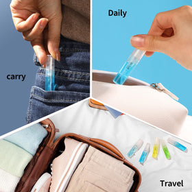 Fandamei bottles inside a travel pouch showing portability and sample distribution