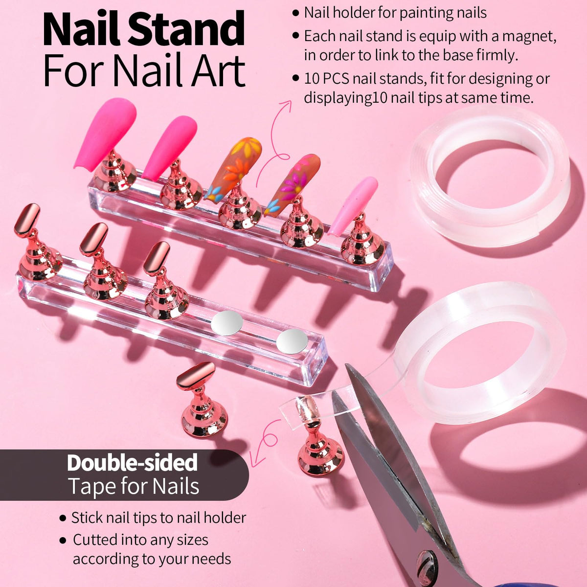 Fandamei magnetic nail stands linked to base for steady multitip painting