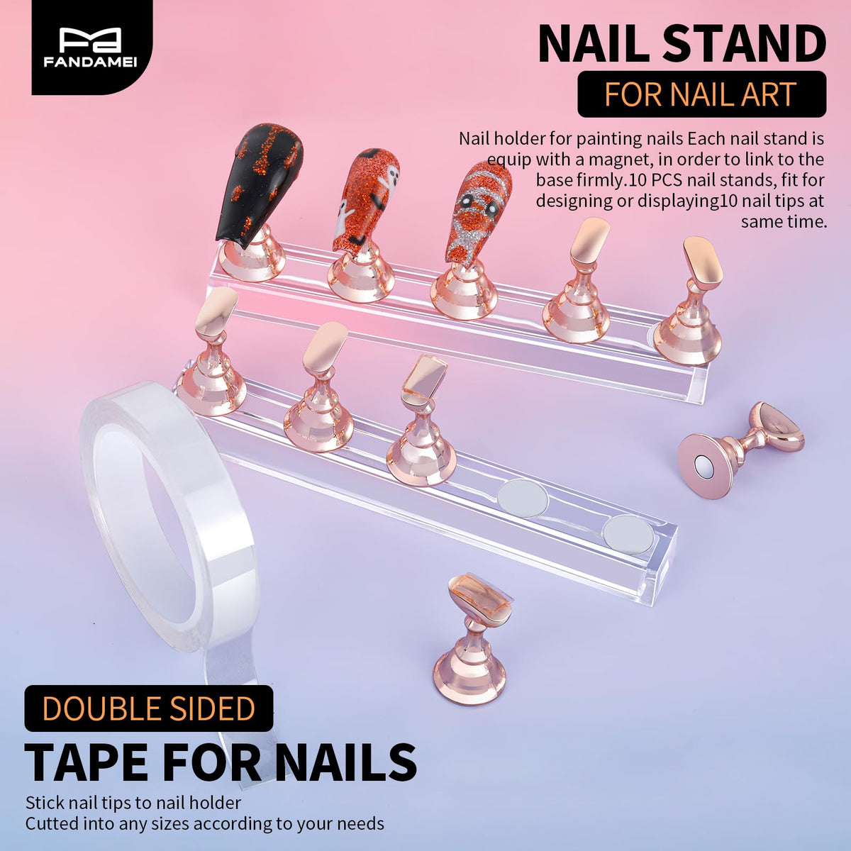 Fandamei magnetic nail stands holding press-on tips for steady painting