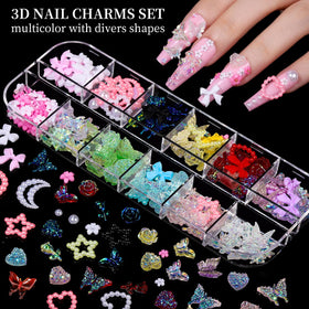 Fandamei colorful 3D charms close-up showing butterflies and bows for bold nail accents