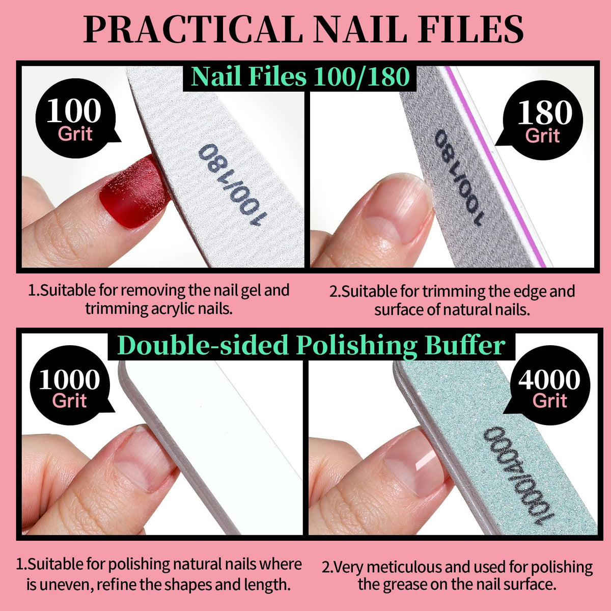 Fandamei nail files and buffer block displayed to show grit variety for efficient filing