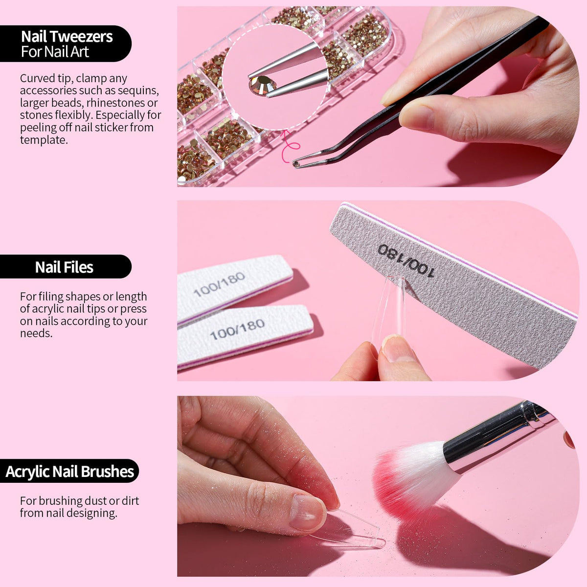 Fandamei nail files and double-sided tape for shaping and secure mounting