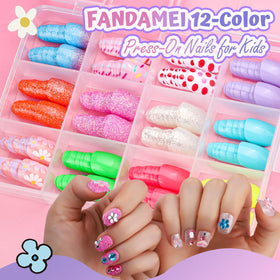 Fandamei display of 12 nail sizes laid out, clear sizing for small hands