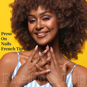 Fandamei array of 24 color styles laid flat to show matte, glossy, glitter and french tip options