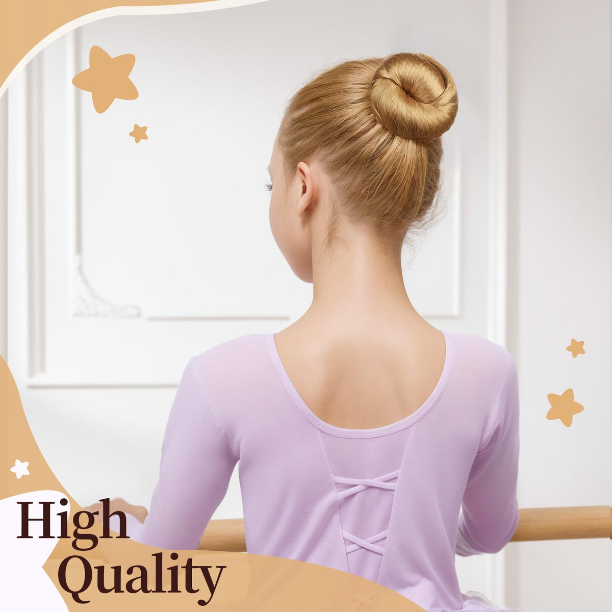 Fandamei hair net on child creating a tidy, performance-ready bun