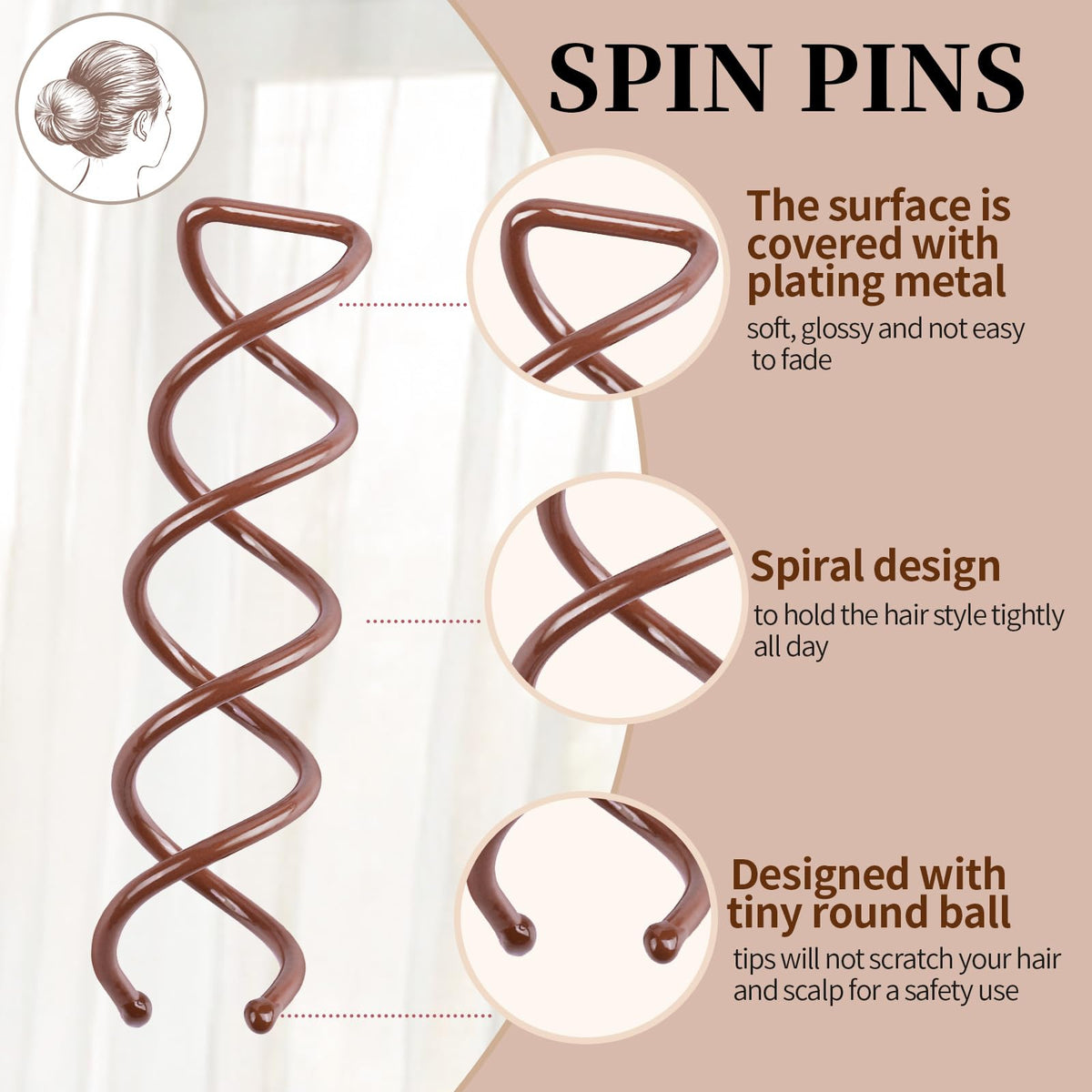 Fandamei pin ends with rounded tips protecting scalp and preventing hair snags
