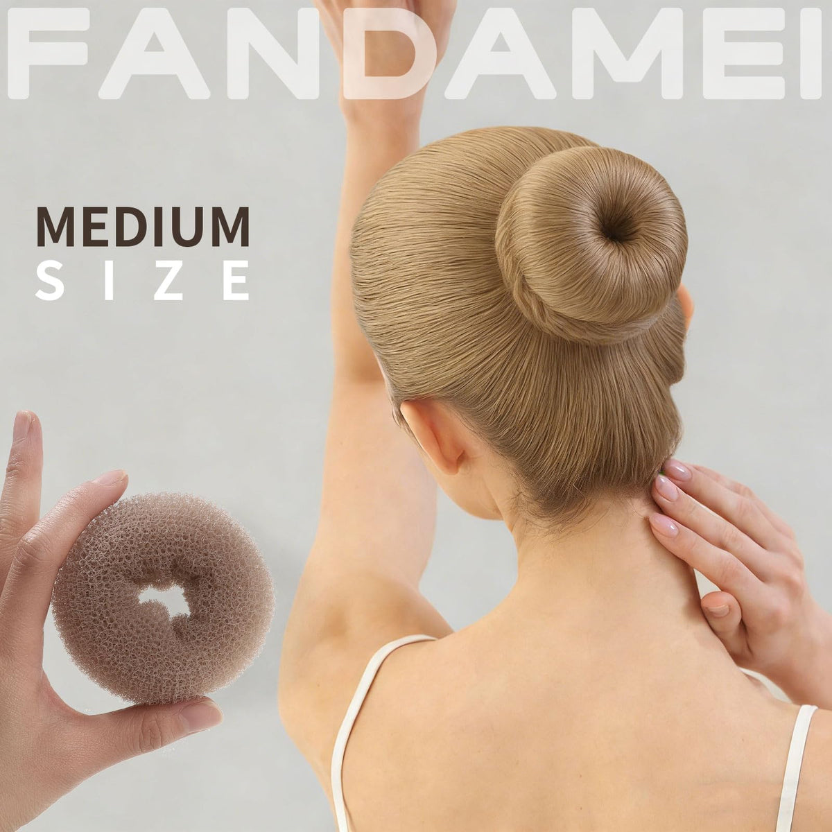 Fandamei tan brown pins and black elastics arranged for secure hold