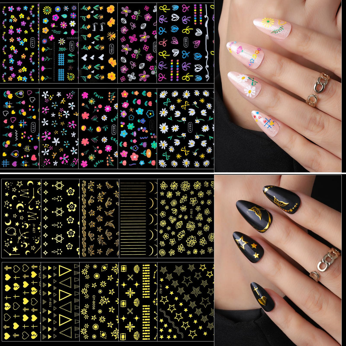 Fandamei assorted rhinestones and pearls in boxes adding shine and texture to nails