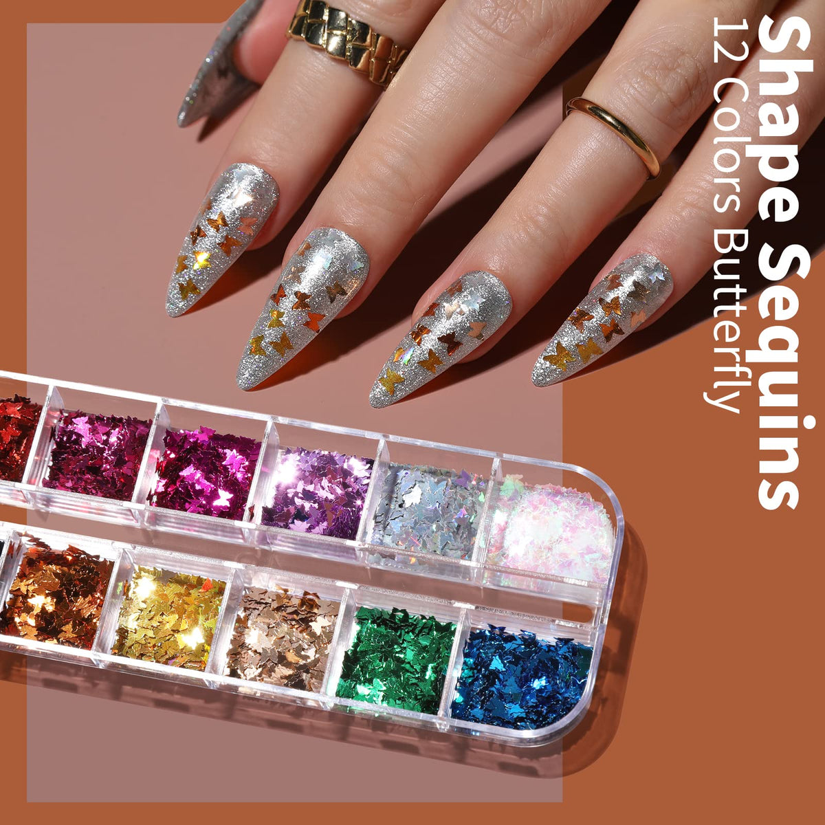 FANDAMEI adhesive nail stickers and curved tweezers arranged for easy placement