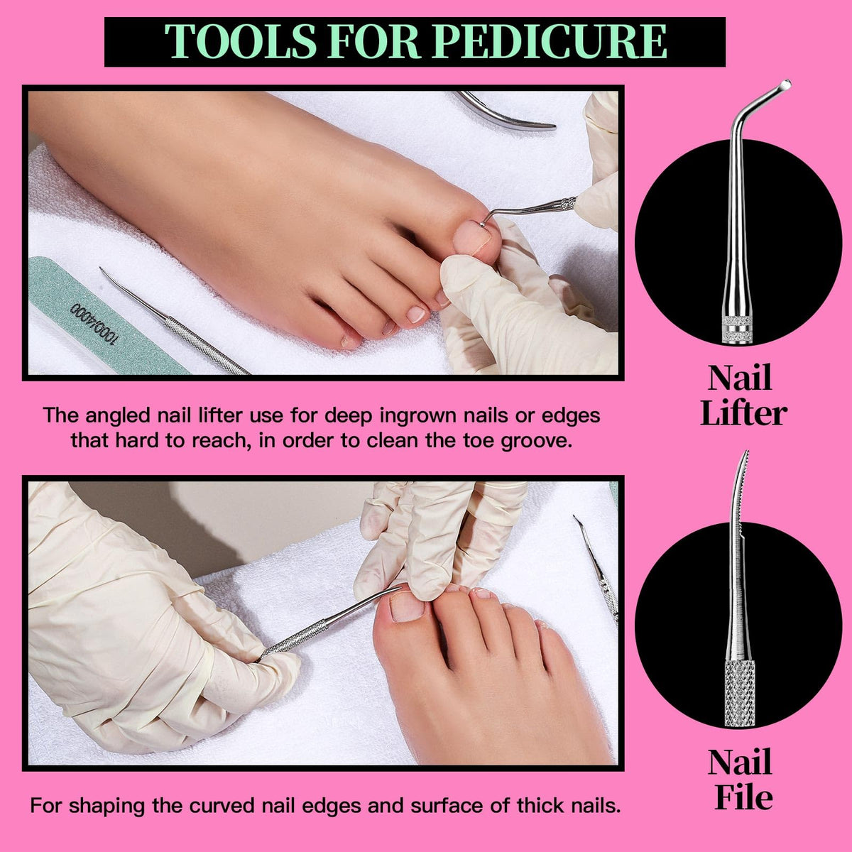 Fandamei angled nail lifter with stainless file easing ingrown edge debris removal