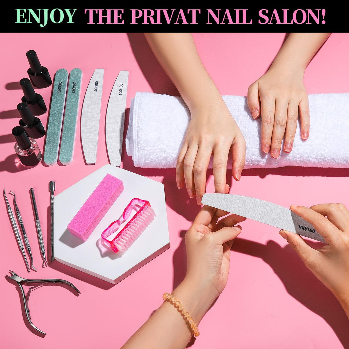 Fandamei manicure tools neatly arranged on tray for efficient salon-style prep