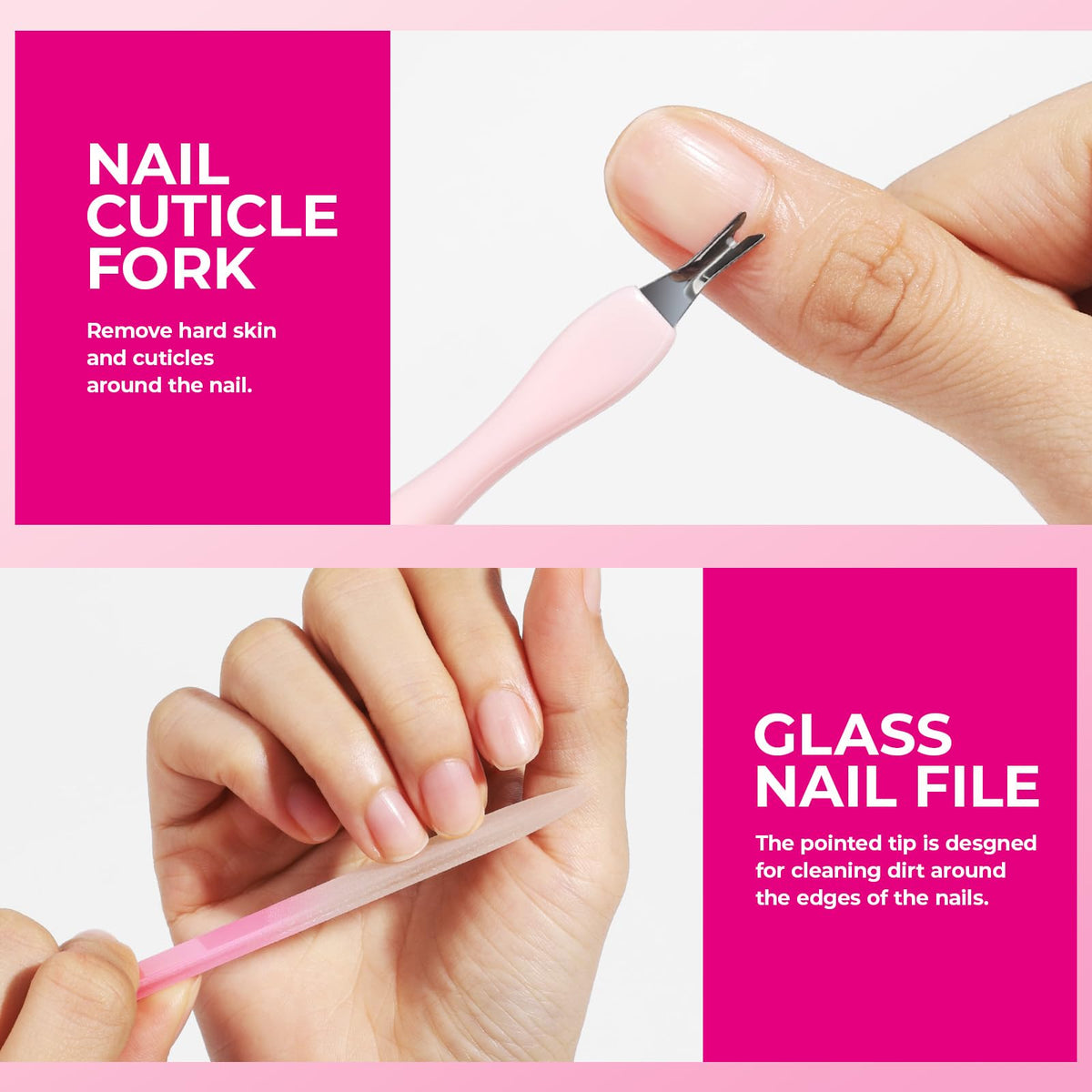 Fandamei tools in use during manicure showing efficient nail prep benefit