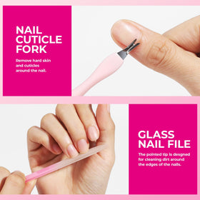Fandamei tools in use during manicure showing efficient nail prep benefit