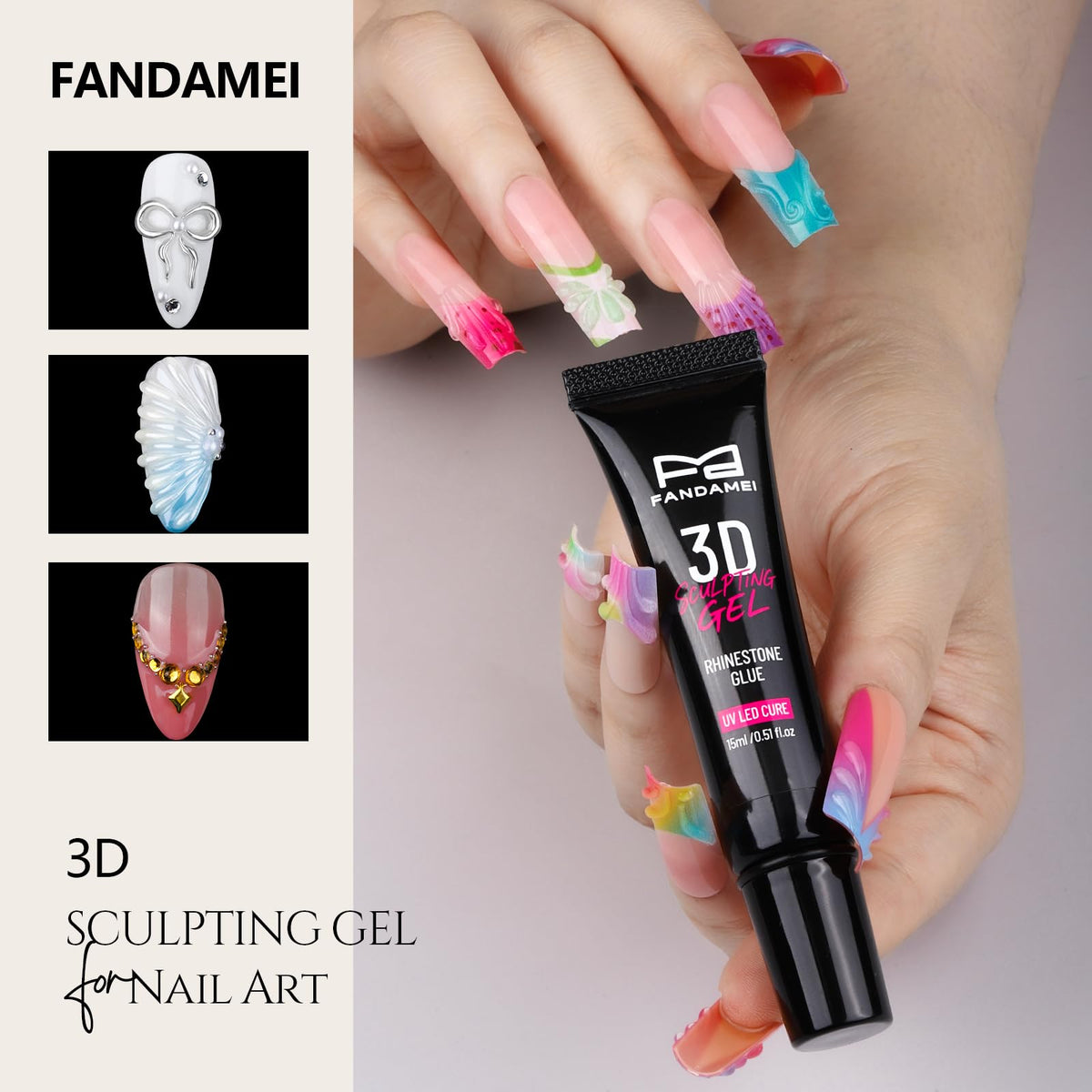 Fandamei close-up of the 15g sculpting gel tube for precise, mess-free application