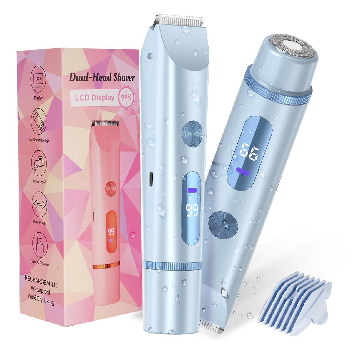 FANKRUAI front view of blue bikini trimmer showing sleek shape and portability